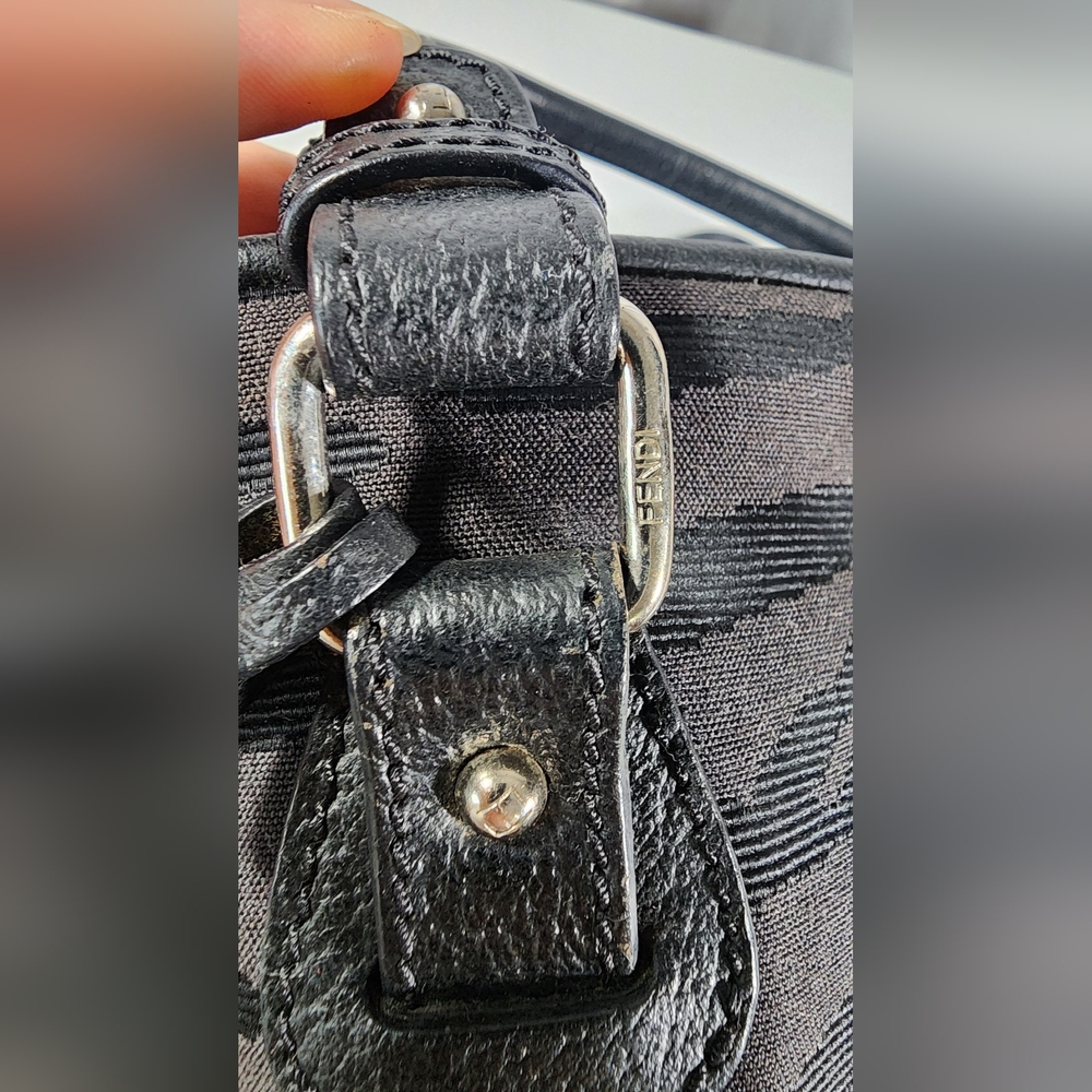 Fendi Nylon & leather black on black shoulder tote. Minor signs of use. - Picture 12 of 16